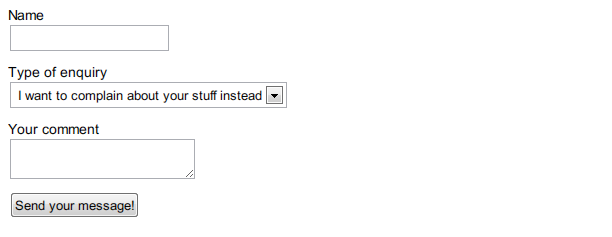 Above markup in a browser. The form elements do not line up