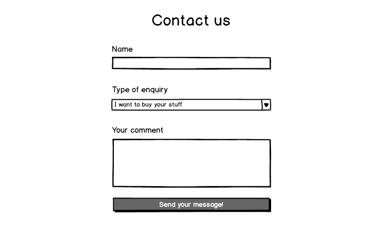 Mockup of a HTML form with four inputs of various types, all lined up